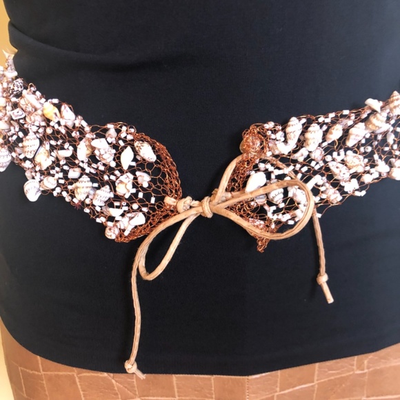NWOT Copper Hand Woven Sea Shell Belt with Ties - Picture 14 of 16